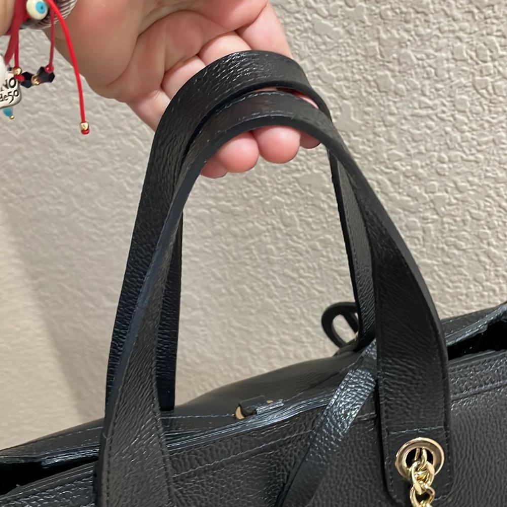 Valentino Black Leather Tote with Gold Chain Accents - Picture 7 of 13
